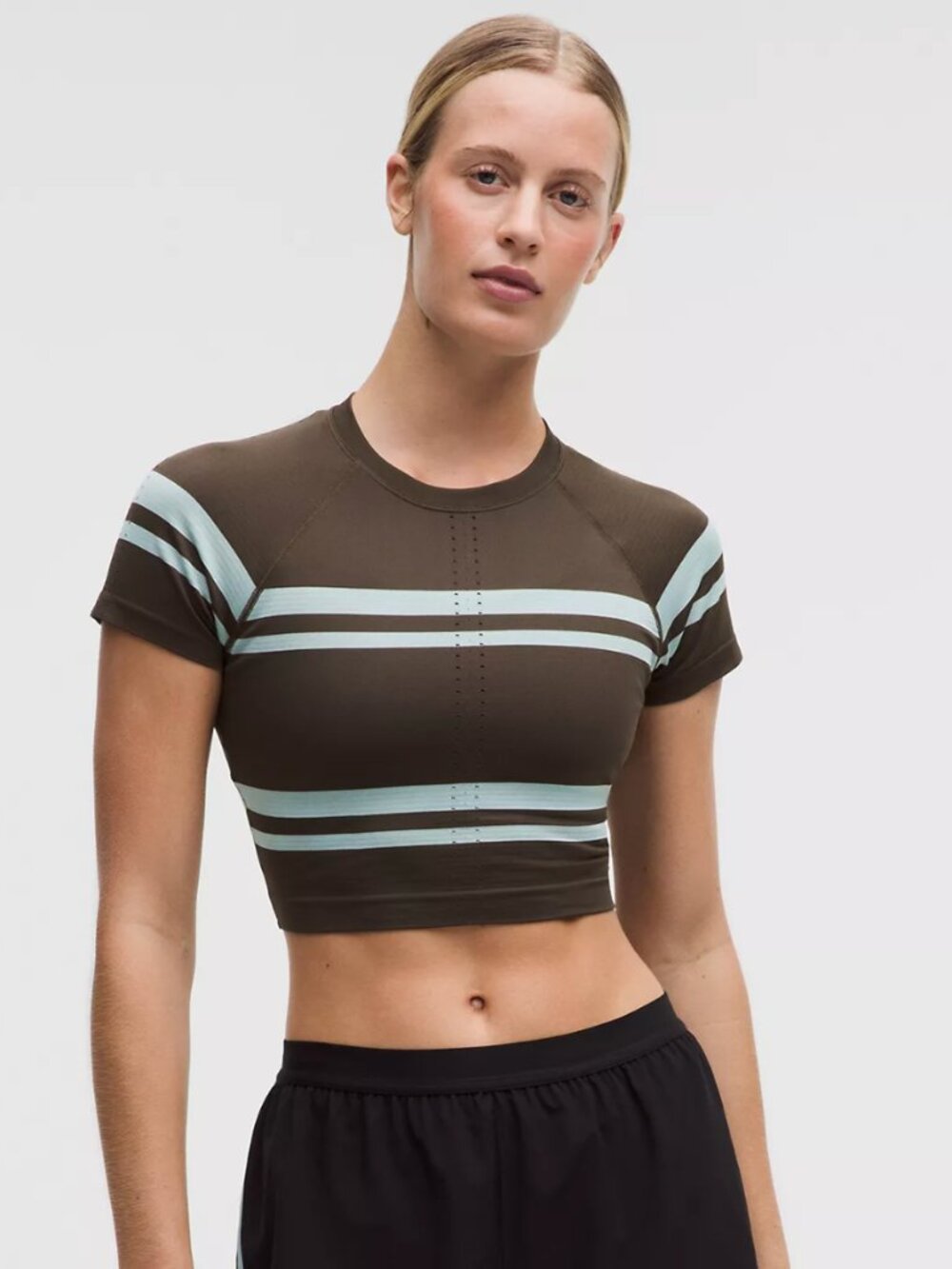 Lululemon Swiftly Tech Cropped Short-Sleeve Stripe Walnut Crunch / Foam Cloud